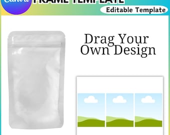 Plantilla editable de marco de Canva para bolsa de jugo, plantilla de Canva para bolsa de jugo, maquetas de marcos de Canva, arrastrar y soltar de Canva, descarga digital