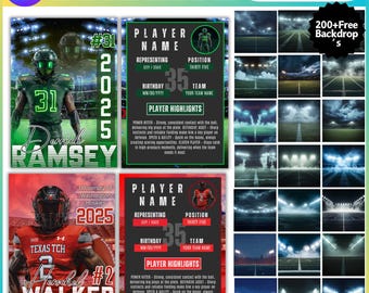 Football Trading Card Canva Editable, Sport Card Template,  American Football Player Card Design,Free Football Backdrop, Front and Back Card