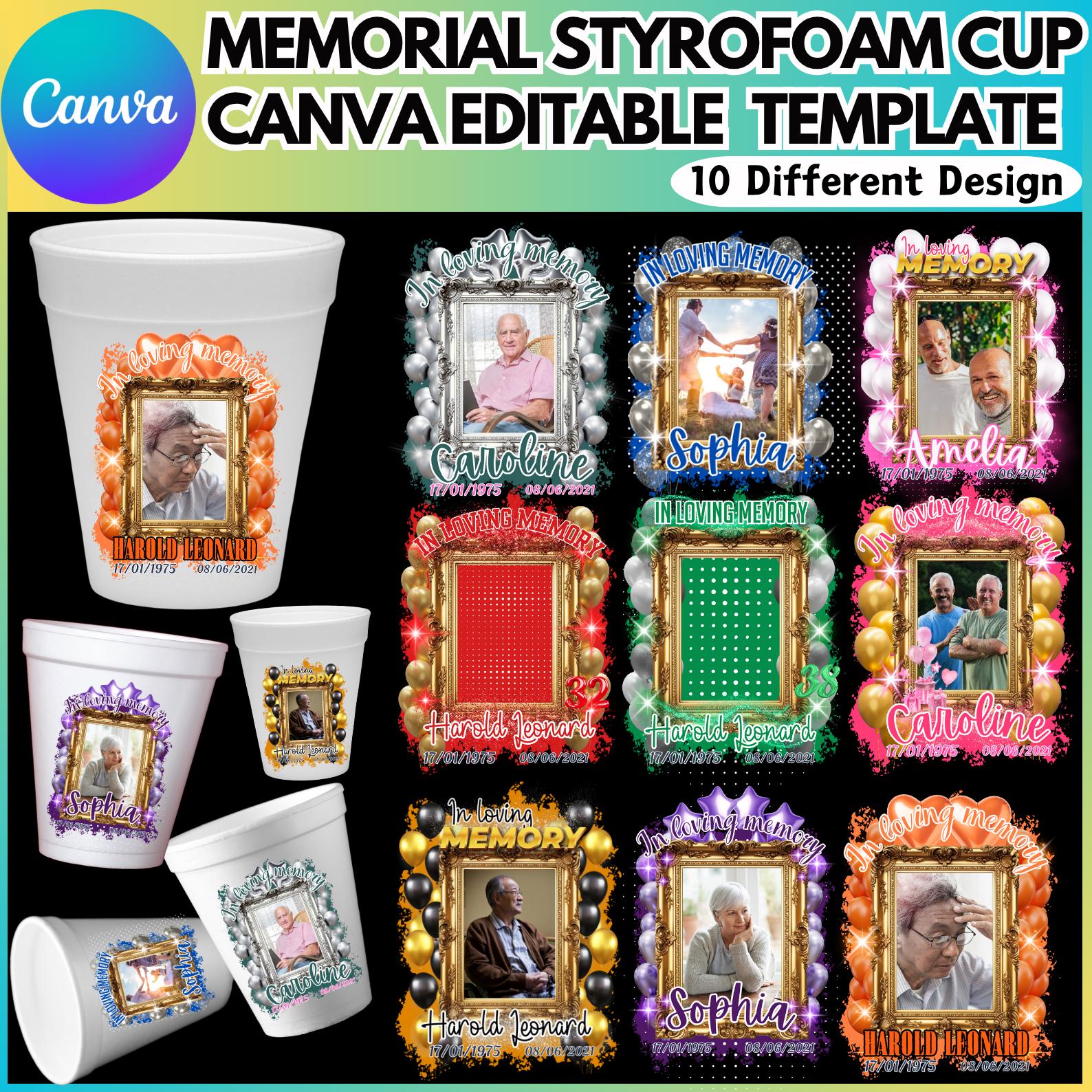 Funeral Sticker Cd R File Memorial Cup Sticker Canva Editable Template, Editable Styrofoam Cup ...