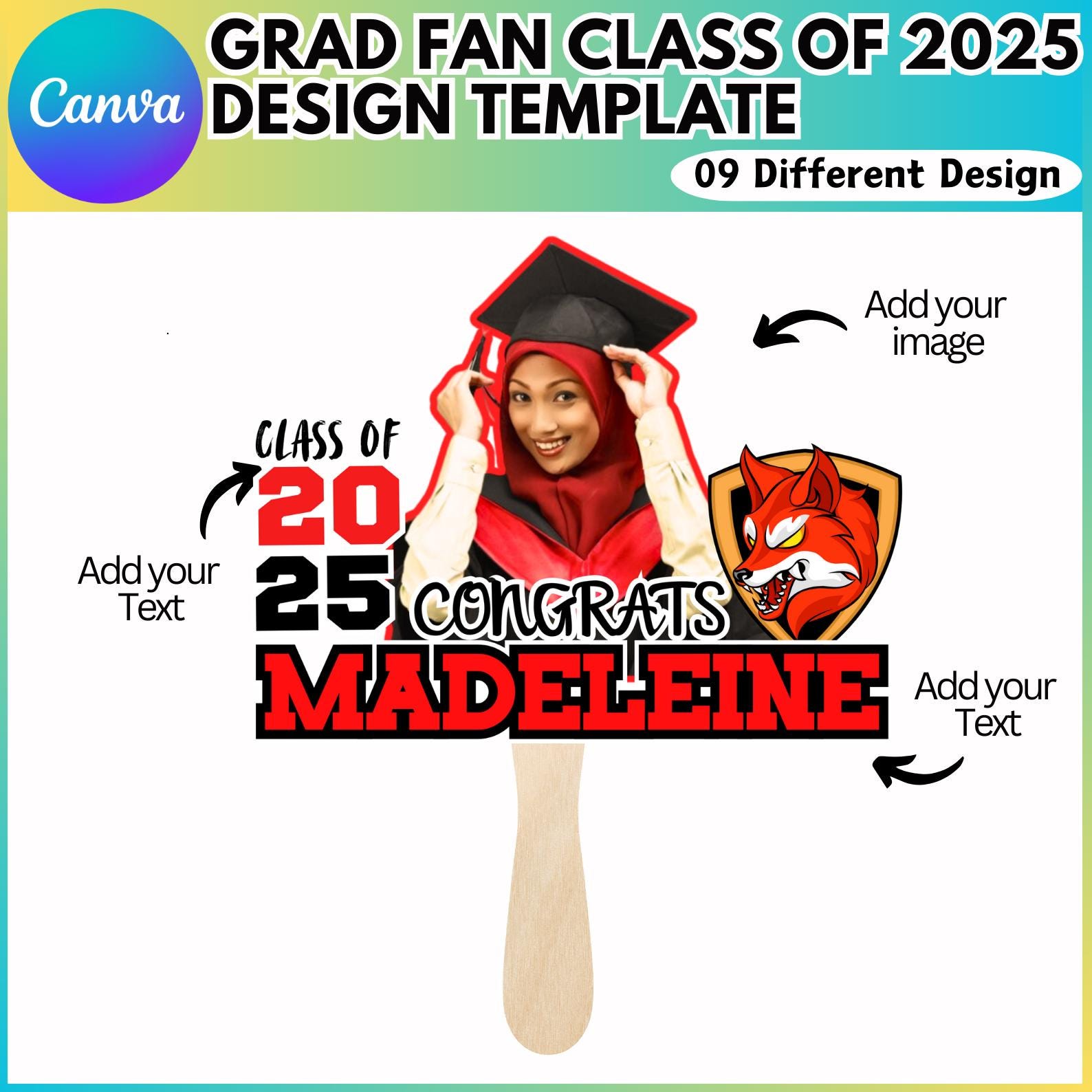 Grad Fan Canva Editable Template, Class of 2025 Graduation Paddle ...