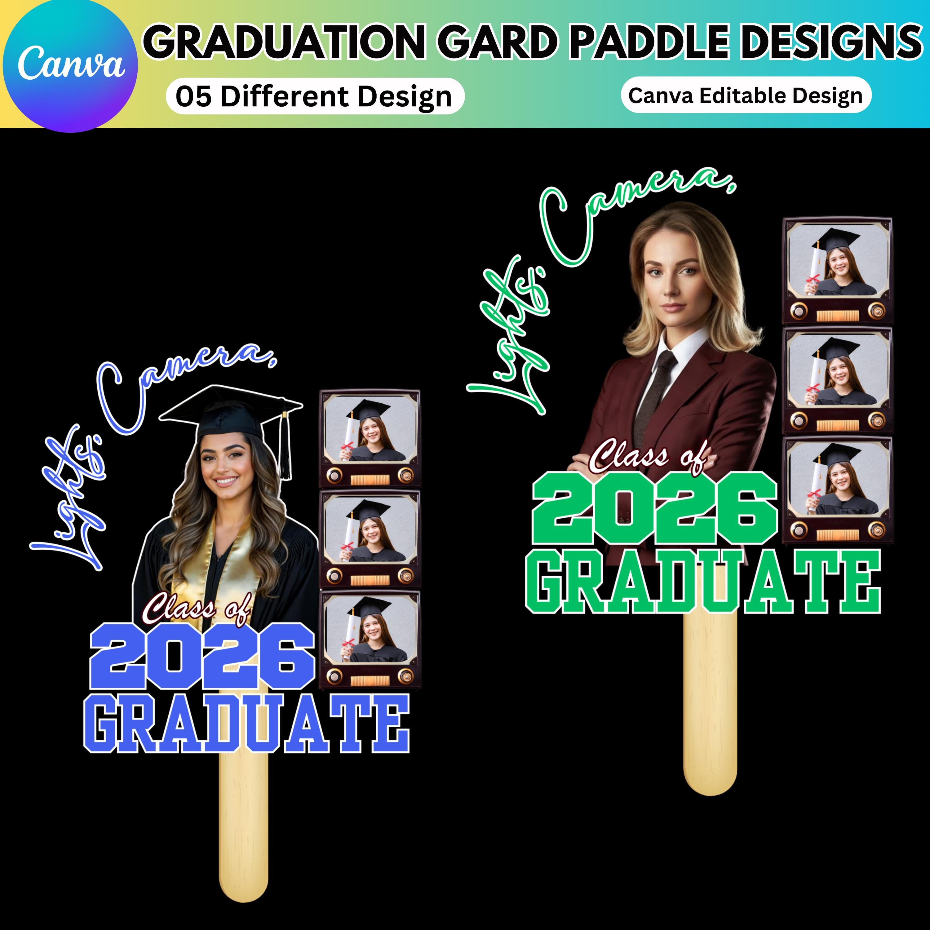 Grad Fan 2026 Canva Editable Template, Class of 2026 Graduation Paddle ...