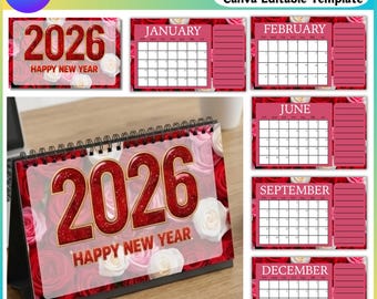 2026 Canva Calendar Template, Editable Monthly Calendar, Printable Digital Planner, Instant Download