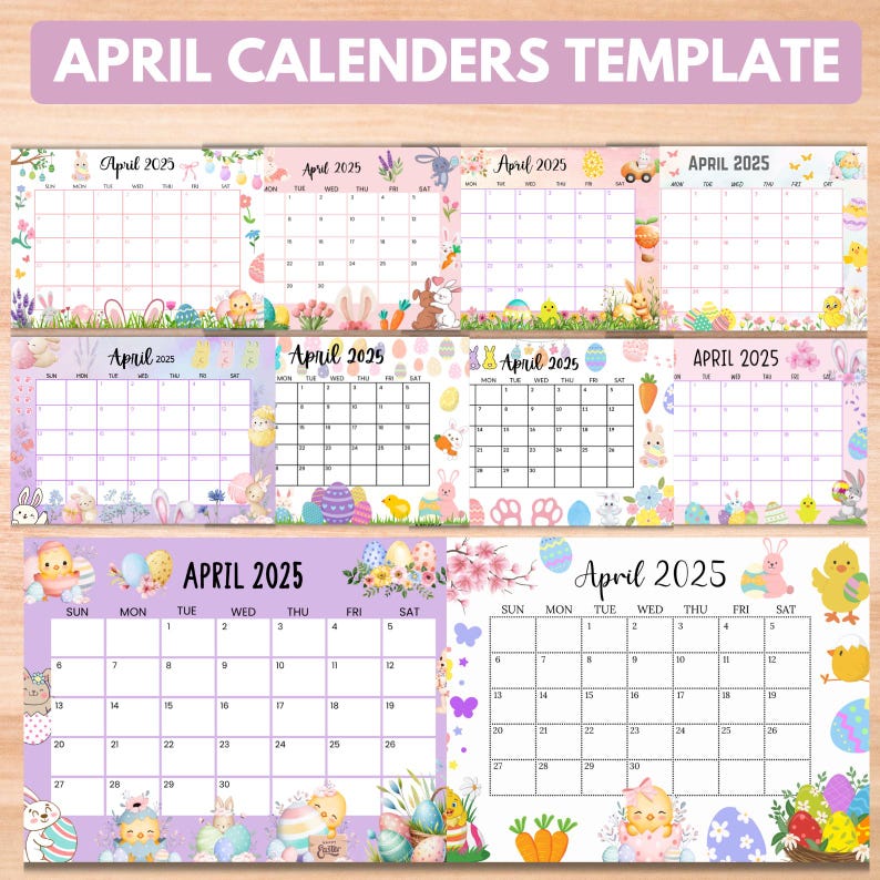 April Calendar Editable Template Bundle, Happy Ester Printable, Easter ...