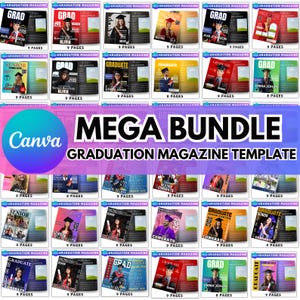 30 Graduation Magazine Canva Editable Mega Bundle, Senior 2025 Graduation Invitation, Senior Magazine Template, Free Book Cover Digital