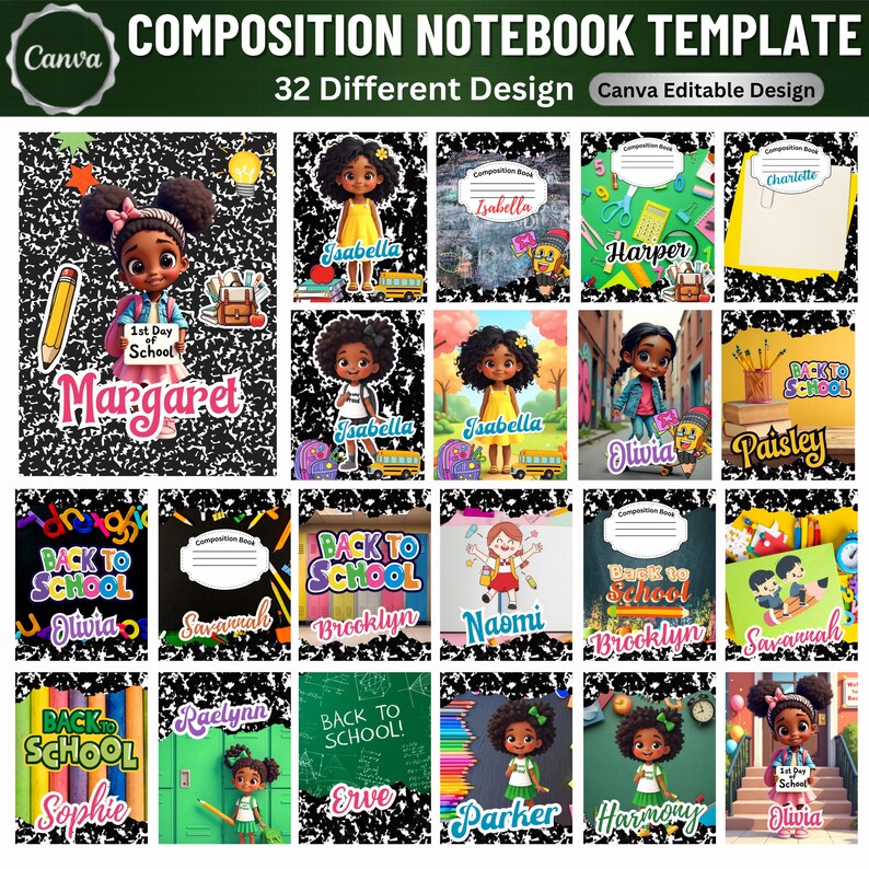 Composition Book Cover Mega Bundle, Canva Composition Notebook Design ...