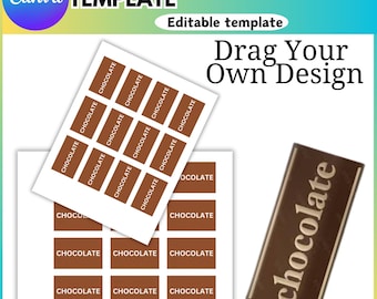 Plantilla editable de Canva para envoltorios de mini chocolates, envoltorios de mini caramelos SVG y PNG, etiquetas para mini barras de caramelos, plantilla de chocolate personalizada, regalo de fiesta