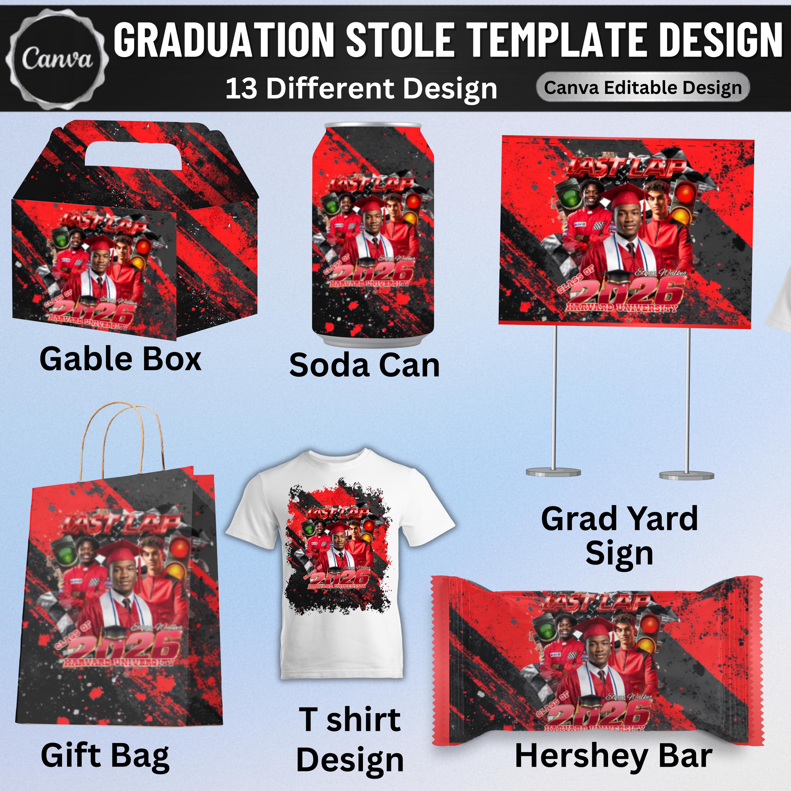 Last Lap Graduation Red Bundle Canva Template | Class of 2026 Grad Set ...