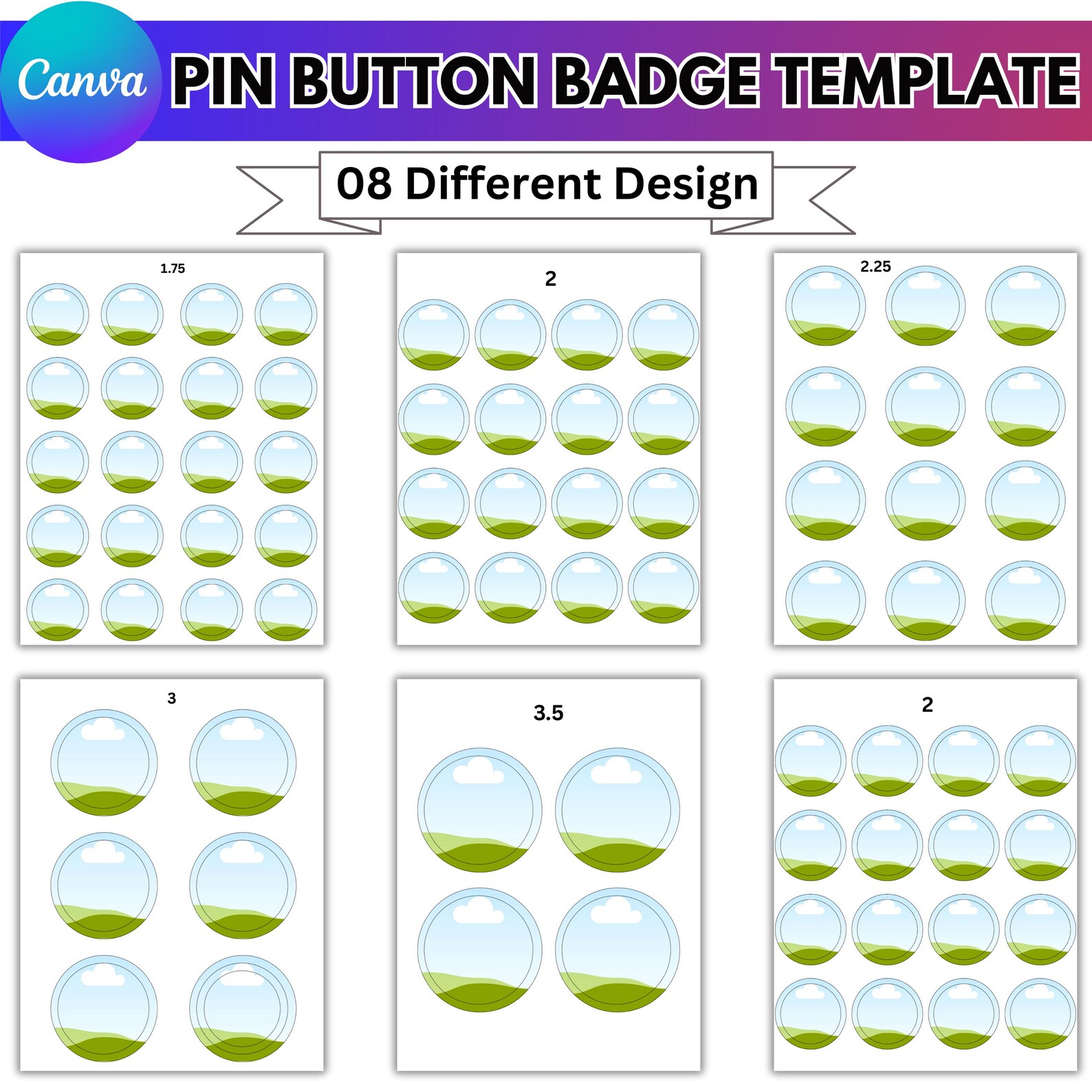 Button Pin Template Bundle, Blank Button Pin Design, Sublimation Badge ...