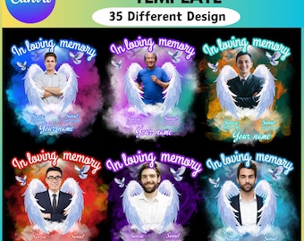 In Loving Memory Design Canva Editable Bundle, Memorial Design Bundle, 35 Different Design Template, Drag your Image and Text