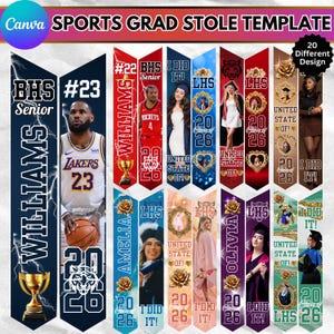 Graduation Stole Canva Template Bundle 2026, Editable Graduation Sash, Personalized Graduate & Sports Design, Sublimation Template