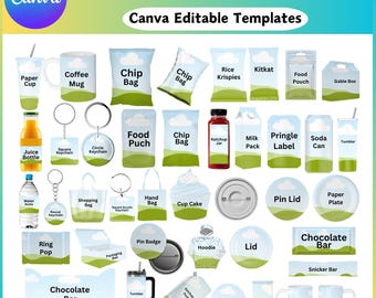 Party Favor Mockups Vorlage Mega Bundle, Party Favor Canva bearbeitbare Vorlage, Chip Bag Vorlage, Wasserflaschenetikett, Schokoladentafel