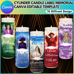 10 Memorial Candle Sticker Label Canva Editable Template, Stairway to Heaven Remembrance Candle Wrap, RIP Candle Label, In Loving Memory