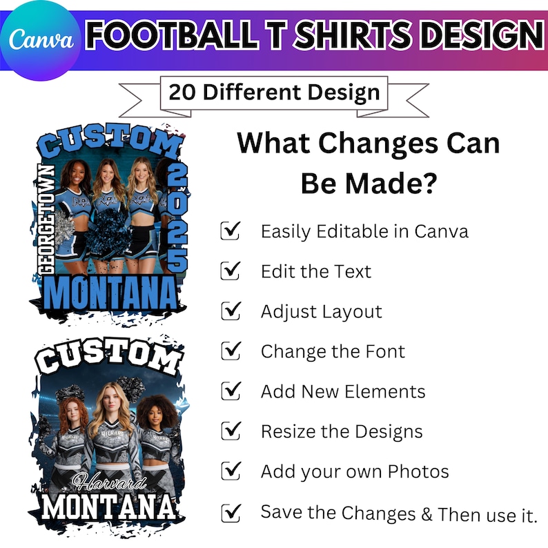 Football T Shirt Canva Editable Template, Custom Football Bundle