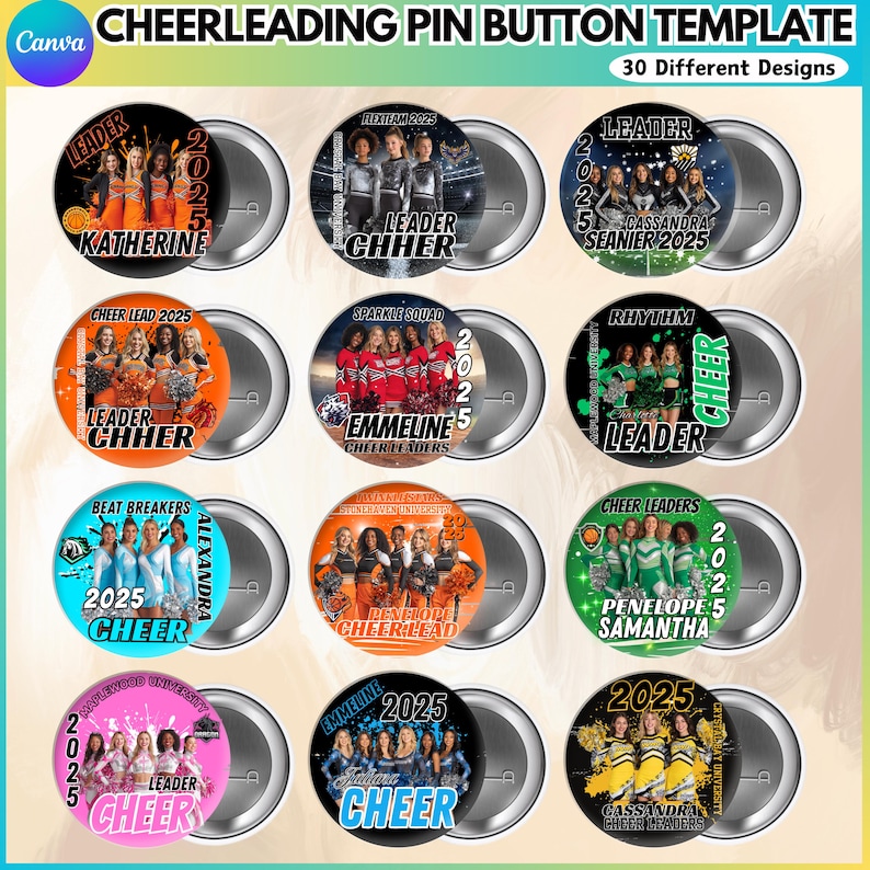 Cheerleading Pin Button Canva Editable Template, Cheers Button Favors ...