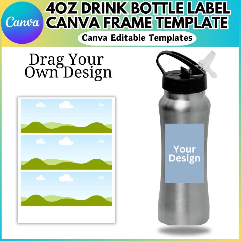 Drink Bottle Label Template, Drink Bottle Canva Editable, Canva Frame