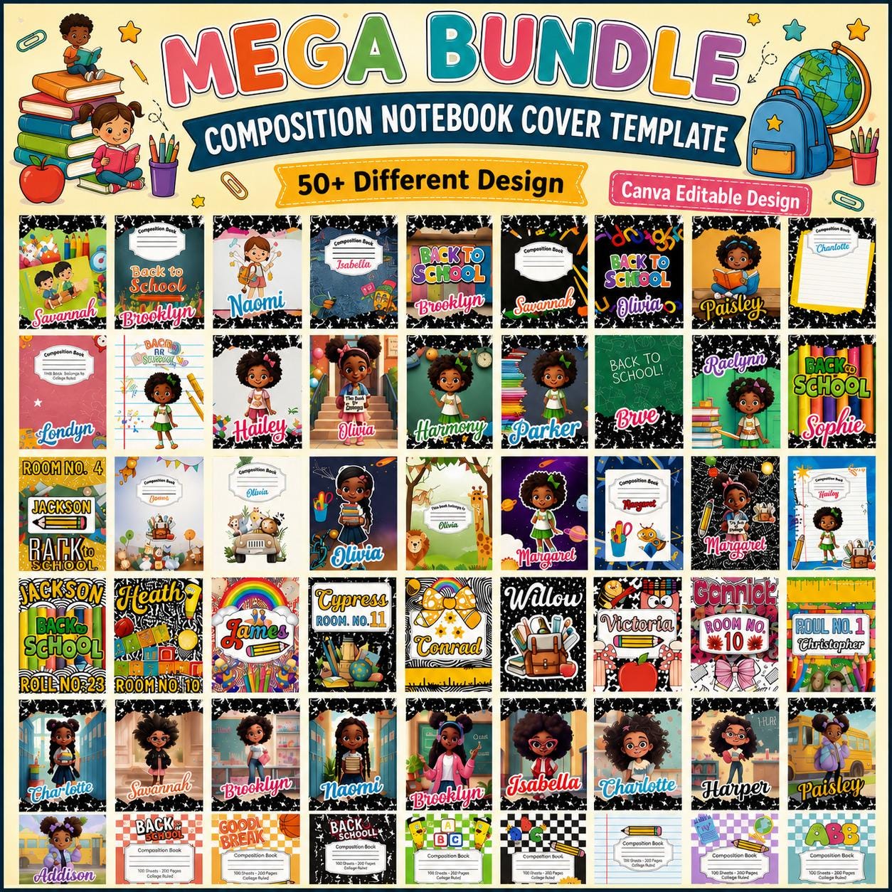 Composition Book Cover Mega Bundle, Canva Composition Notebook Design ...