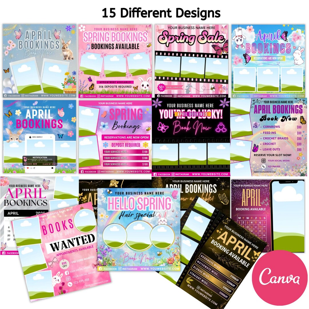 April Booking Flyer DIY Template Bundle, Easter April Flyer, DIY Canva ...