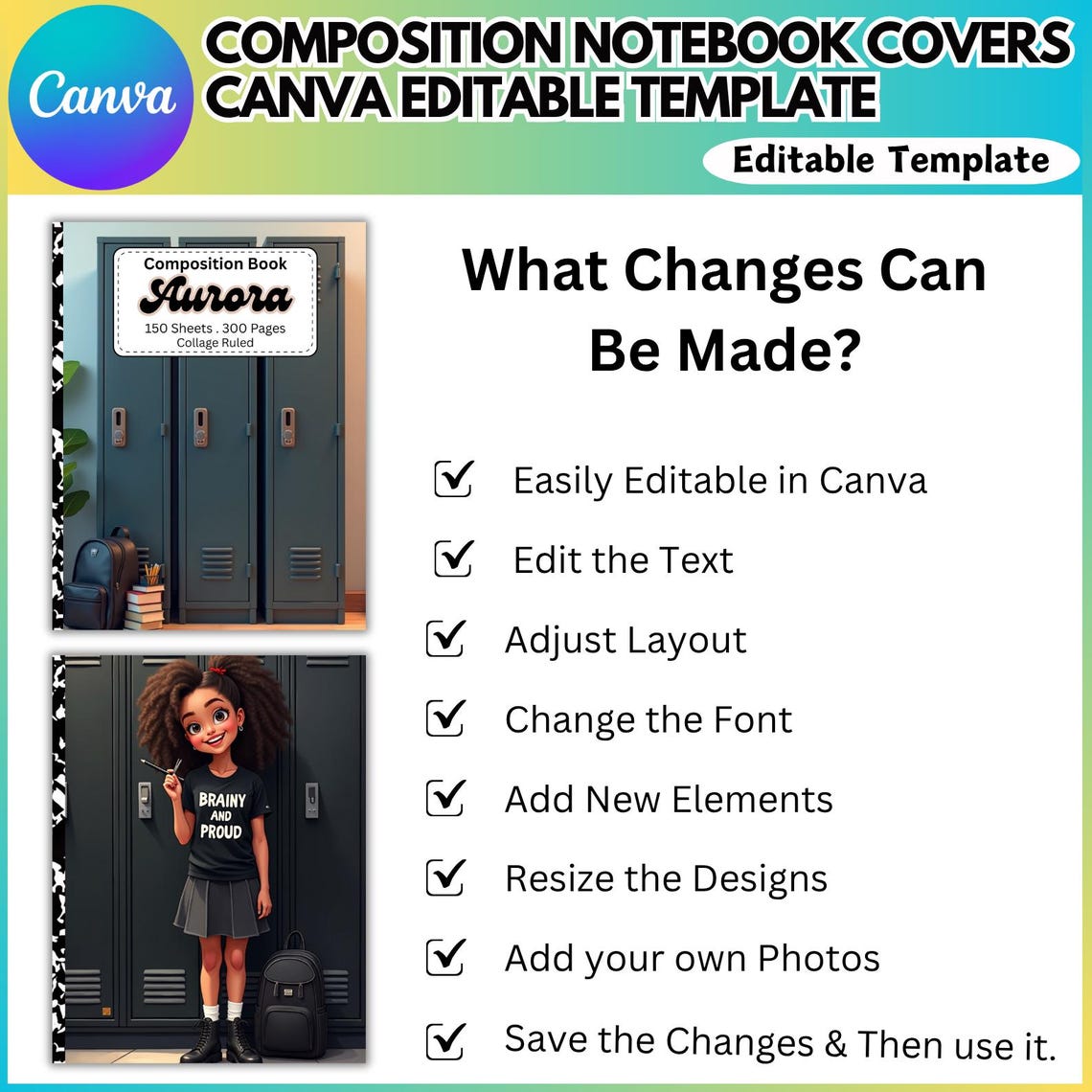 Composition Book Cover Template, Canva Composition Notebook Design ...