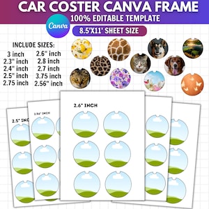Car Coaster Canva Template Bundle, Editable Sublimation Coaster Design, Drag & Drop Photo Frame, Blank Car Cup Coaster Template