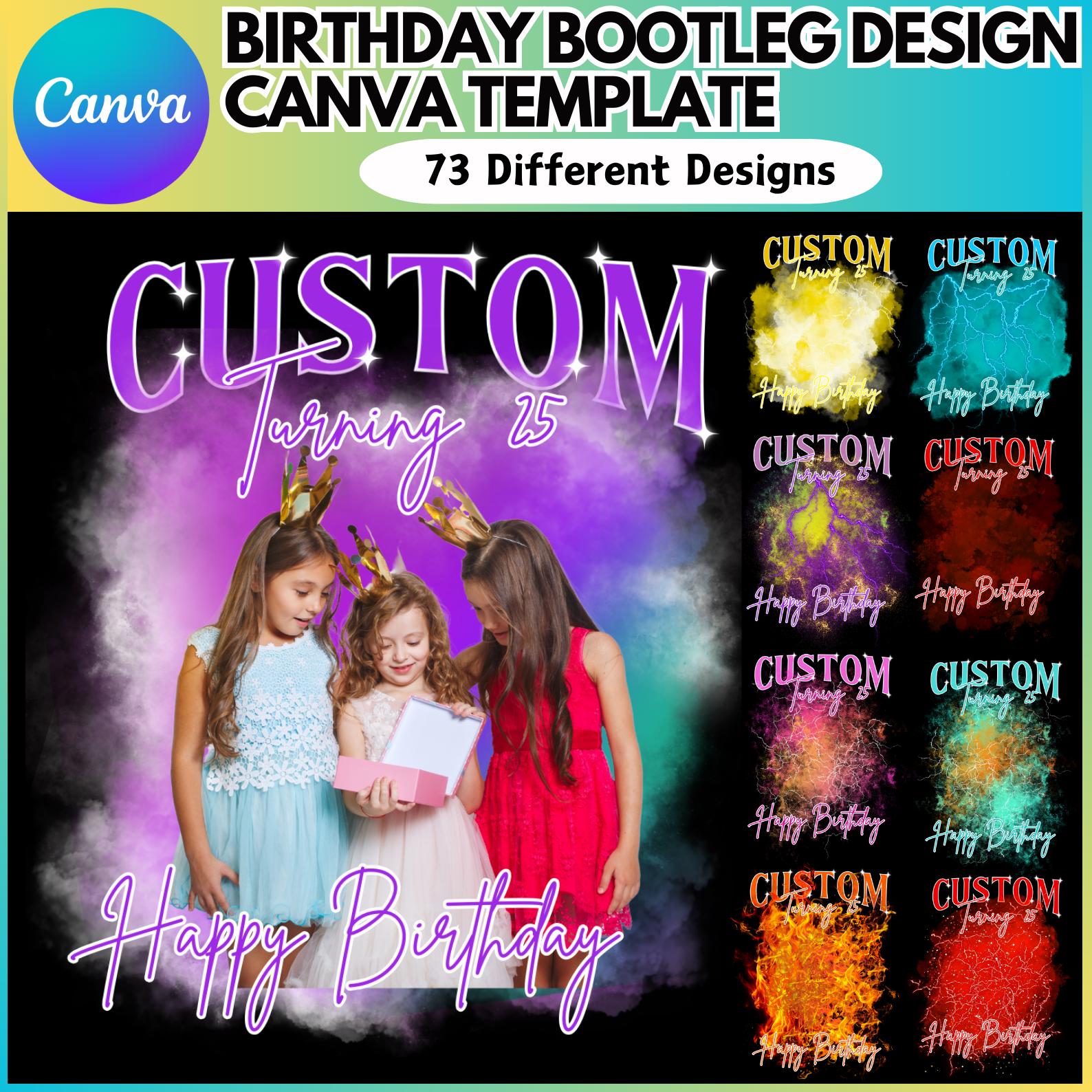 Birthday Bootleg Canva Editable Template, Custom Birthday Design, Sports bootleg Template, Digital Download, Drag Your Image