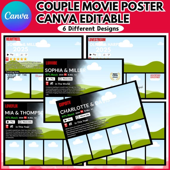 Custom Movie Poster Canva Editable Template, Personalized Poster, Valentines Day, Couple Gift, Anniversary Gift, Digital Download