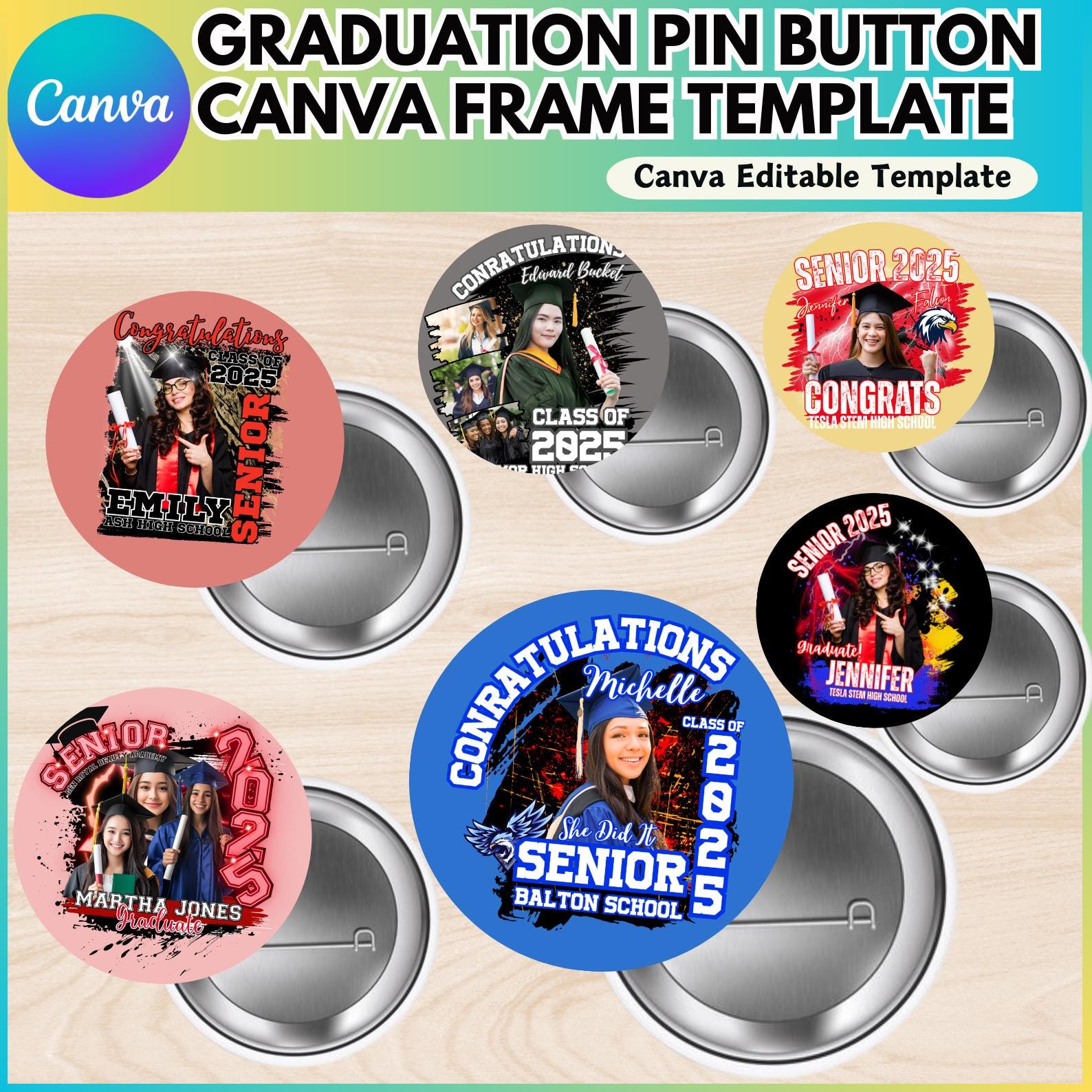 Graduation Pin Button Canva Editable Template, Congratulation 2025 ...