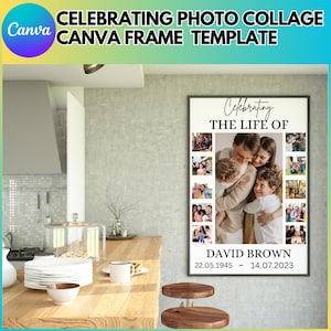May include: A black framed photo collage with a white background. The collage features a family photo with the text "Celebrating The Life Of David Brown 22.05.1945 - 14.07.2023".
