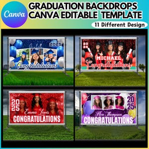 Graduation Backdrop Canva Editable Template Bundle, 10 Editable Graduate Backdrops, Class of 2025 Backdrop, Grad Backdrop, Grad Party Decor