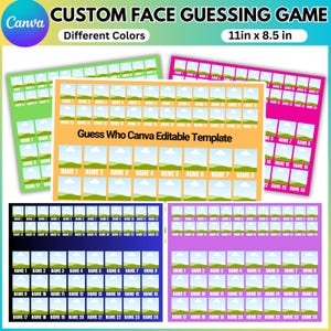 Plantilla de juego de adivinanzas de caras personalizada / Juego de fiesta editable en Canva / Juego imprimible, plantilla de juego divertida, juego para adultos, 6 tableros de juego
