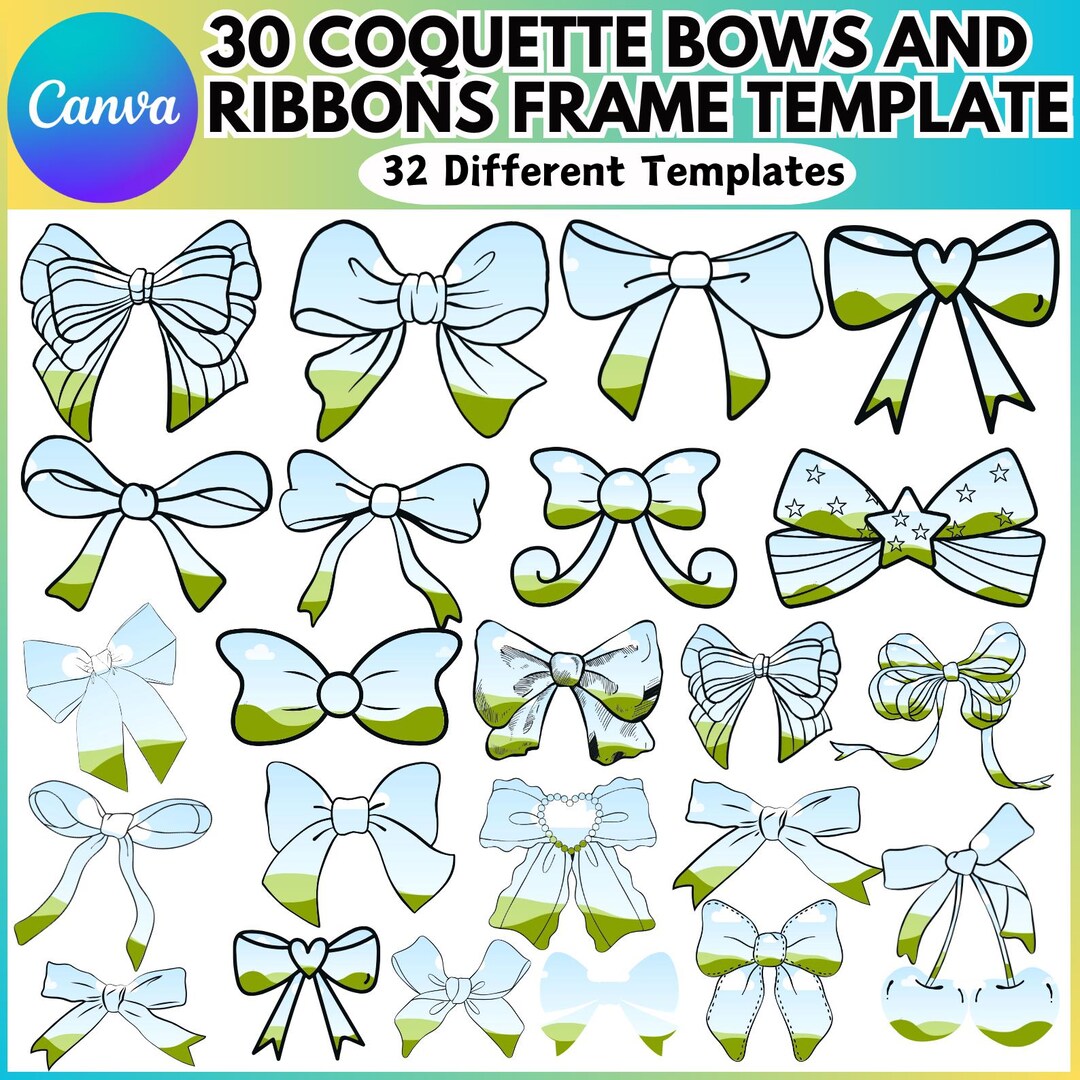 Ribbon Bow Canva Frames Bundle, Design Your Own Ribbon Bow Canva, Mom ...