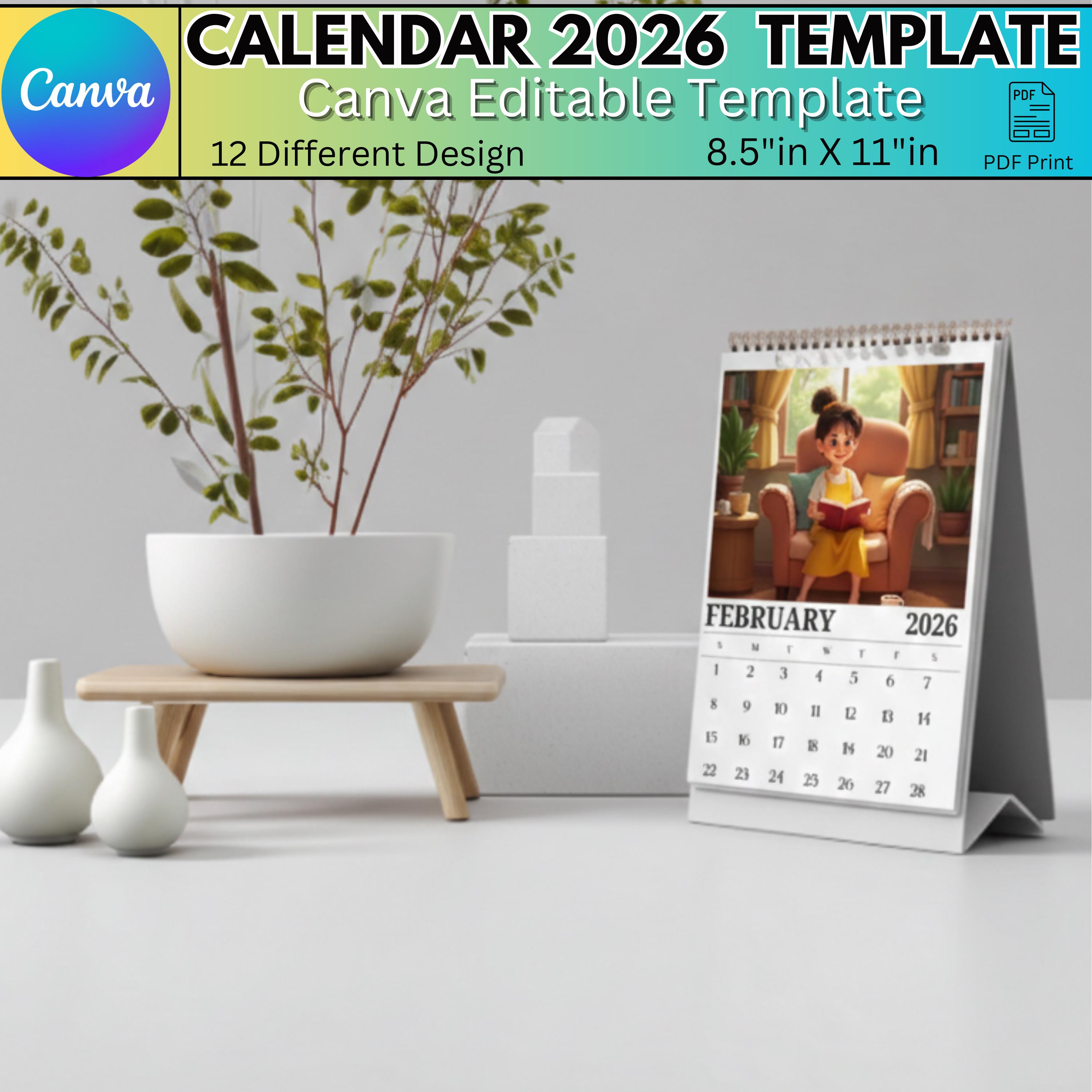 2026 Canva Calendar Template, Editable Kids Monthly Calendar, Family ...