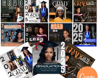 Graduate Flyer Canva Editable Bundle Template, Graduation Party, Graduation Invitation, College Decision, Class of 2025 flyer, Announcement