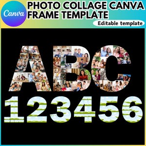 Plantilla de letras editables para collage de fotos de Canva, paquete de collage de fotos, plantilla de sublimación, función de arrastrar y soltar de Canva, descarga digital