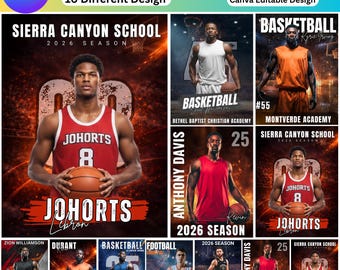 Plantilla de póster de baloncesto en Canva, póster deportivo editable, pancarta y fondo personalizados para personas mayores, descarga digital