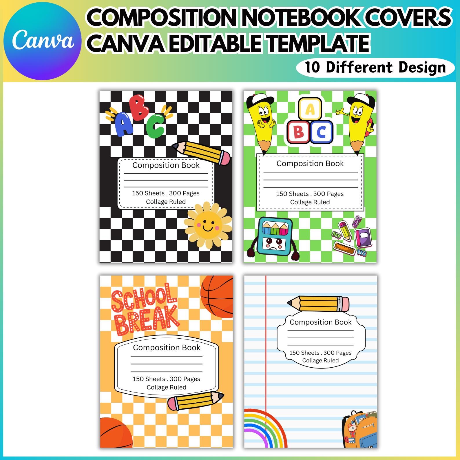 10 Composition Book Cover Canva Designs, Composition Notebook Frame ...