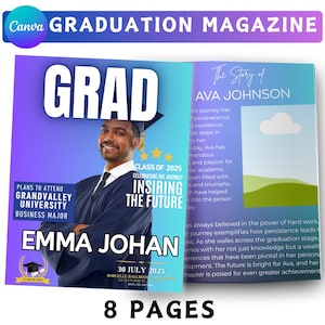 Graduation Magazine Booklet Canva Editable Template Bundle, 2025 Senior Graduation, Senior Class of 2025 Magazine, Full Magazine Template