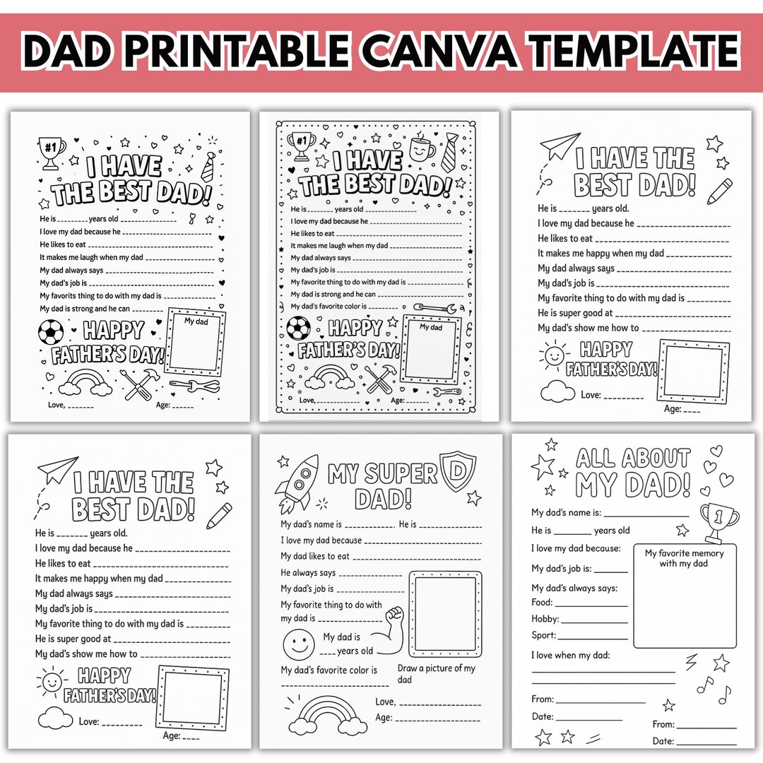 Father's Day Gift Coloring Printable Template, All About Dad Interview ...