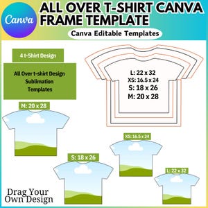 Modèle modifiable sur l'ensemble du t-shirt, modèle de contour de chemise Canva, modèle vierge pour sublimation de t-shirt, chemise prête pour la sublimation