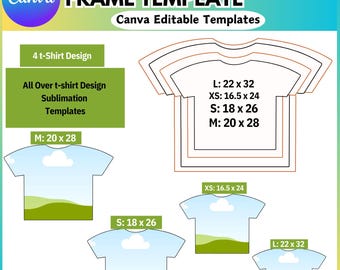 All Over T-Shirt Canva Editable Template, Canva Shirt Outline Template, T-Shirt Sublimation Blank Template, Sublimation Ready All Over Shirt