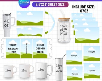 Tumbler Canva Template Bundle, Editable 40oz Tumbler Wrap Designs, Sublimation Tumbler Templates, DIY Drinkware Templates, Digital Download