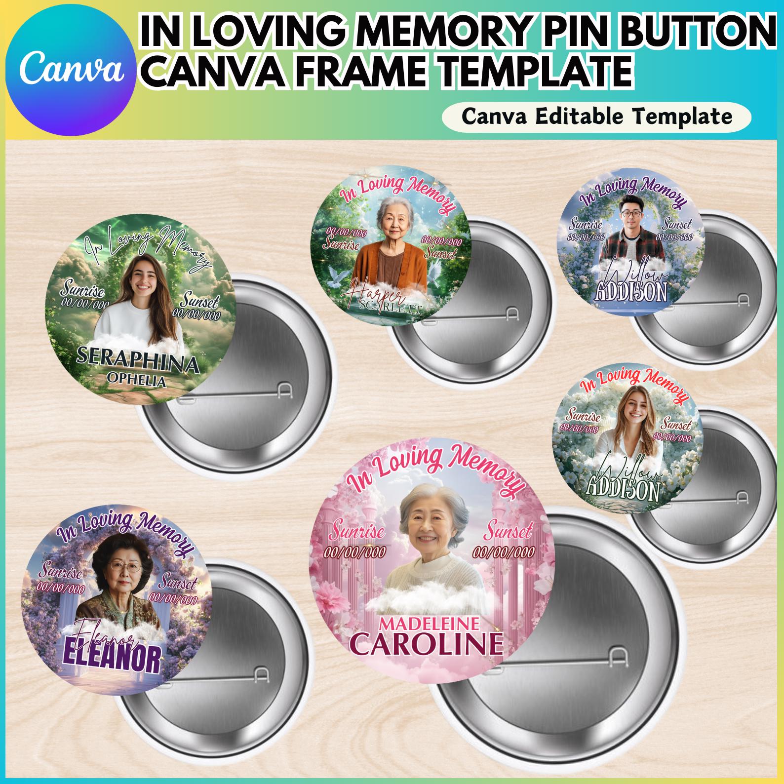 In Loving Memory Pin Button Canva Editable Template, Memorial Pin ...