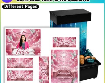 Memorial Mini Fountain Pink Canva Editable Template, 6pcs Custom Memorial Fountain, Canva Editable Template, Custom Memorial Fountain
