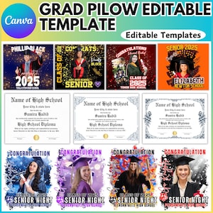 50+ bearbeitbare Kissenvorlagen, grad Kissen-Design-Vorlage, Glückwunsch-Zertifikat-Design, Abschluss-Design-Bundle