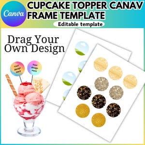 Cupcake Topper Canva Editable Template For Etsy Digital Seller, Build Your Own Cupcake Toppers, Easily Create The Pdf Templates