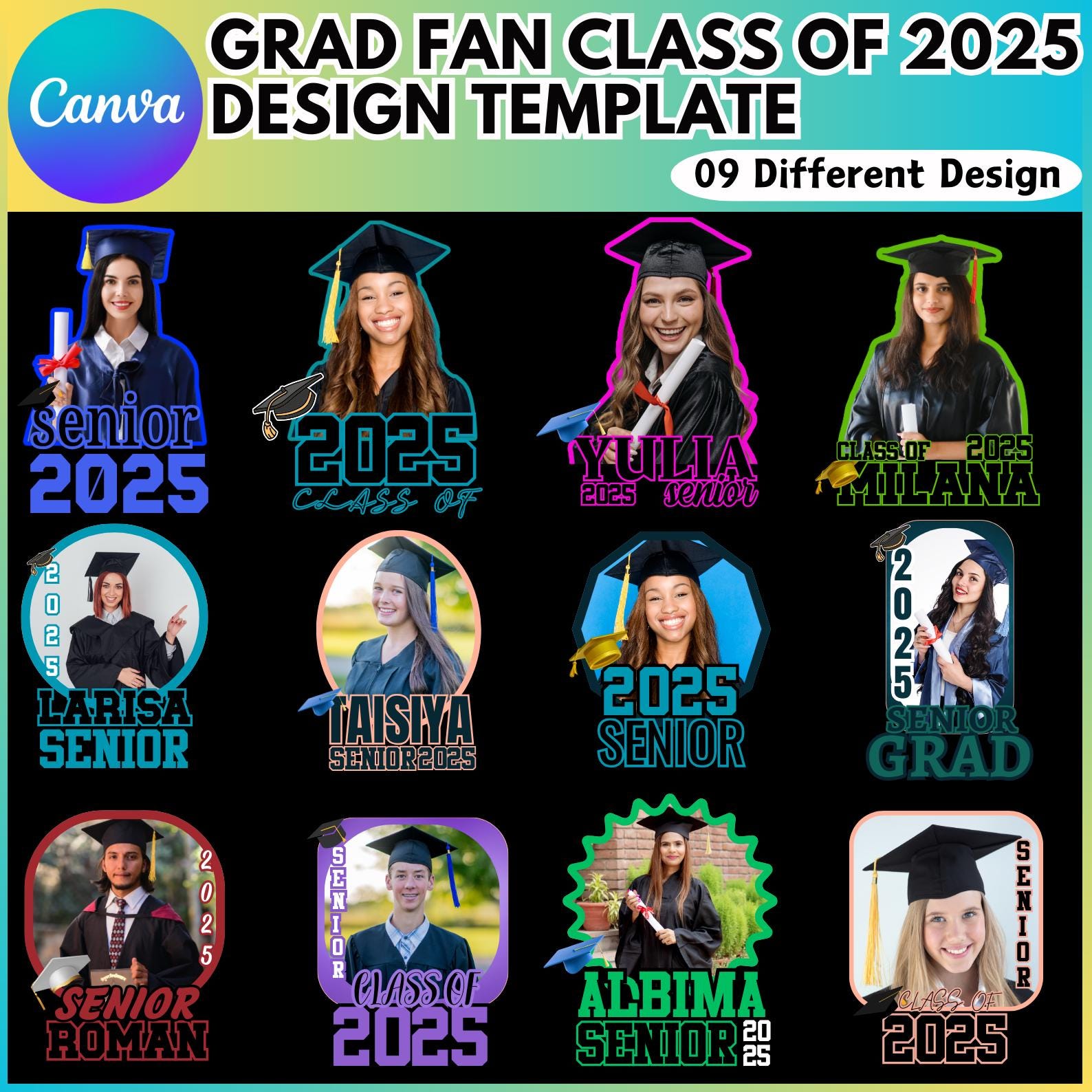 Grad Fan Canva Editable Template, Class of 2025 Graduation Paddle ...