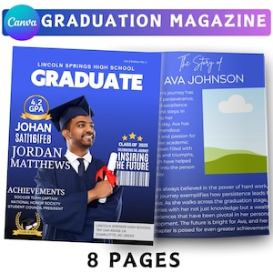 Graduation Magazine Canva Editable Template Bundle, 2025 Senior Graduation, Senior Class of 2025 Magazine, Full Magazine Template