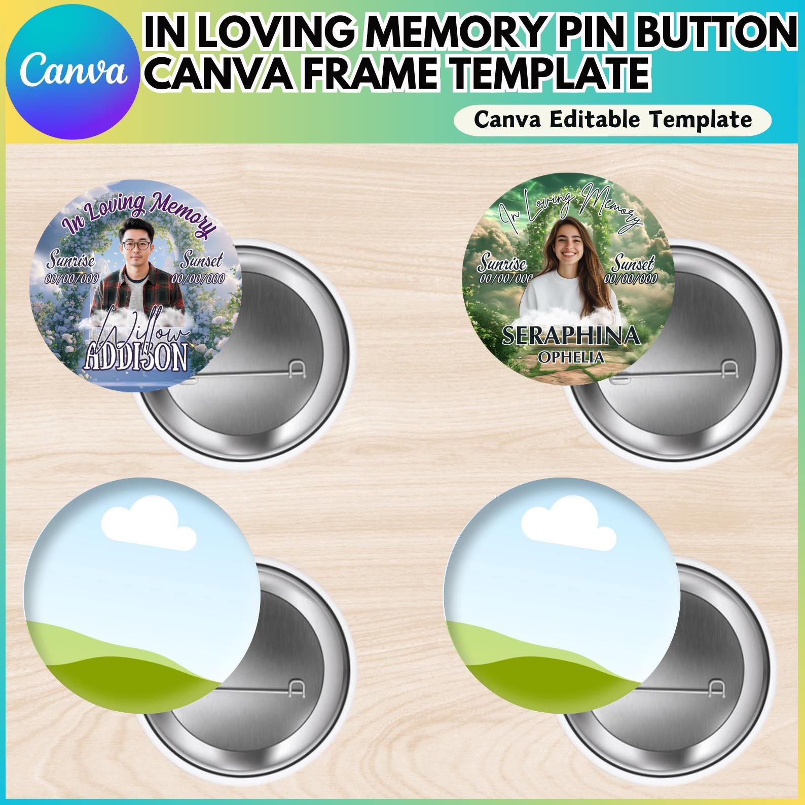 In Loving Memory Pin Button Canva Editable Template, Memorial Pin ...