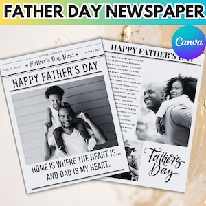 Fathers Day Newspaper Canva Editable Template, Fathers Day Gift Designs, Personalized gift, Dad Day Newspaper Bouquet wrap, Newspaper wrap
