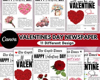 Valentines Cupid Post Newspaper Canva Editable Template, Custom Newspaper Template, Will You Be My Valentine