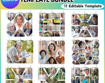 Familiefotocollage canva bewerkbare beker, voeg je eigen foto toe, beker wrap bundel, eigen foto bewerkbare beker, digitale download